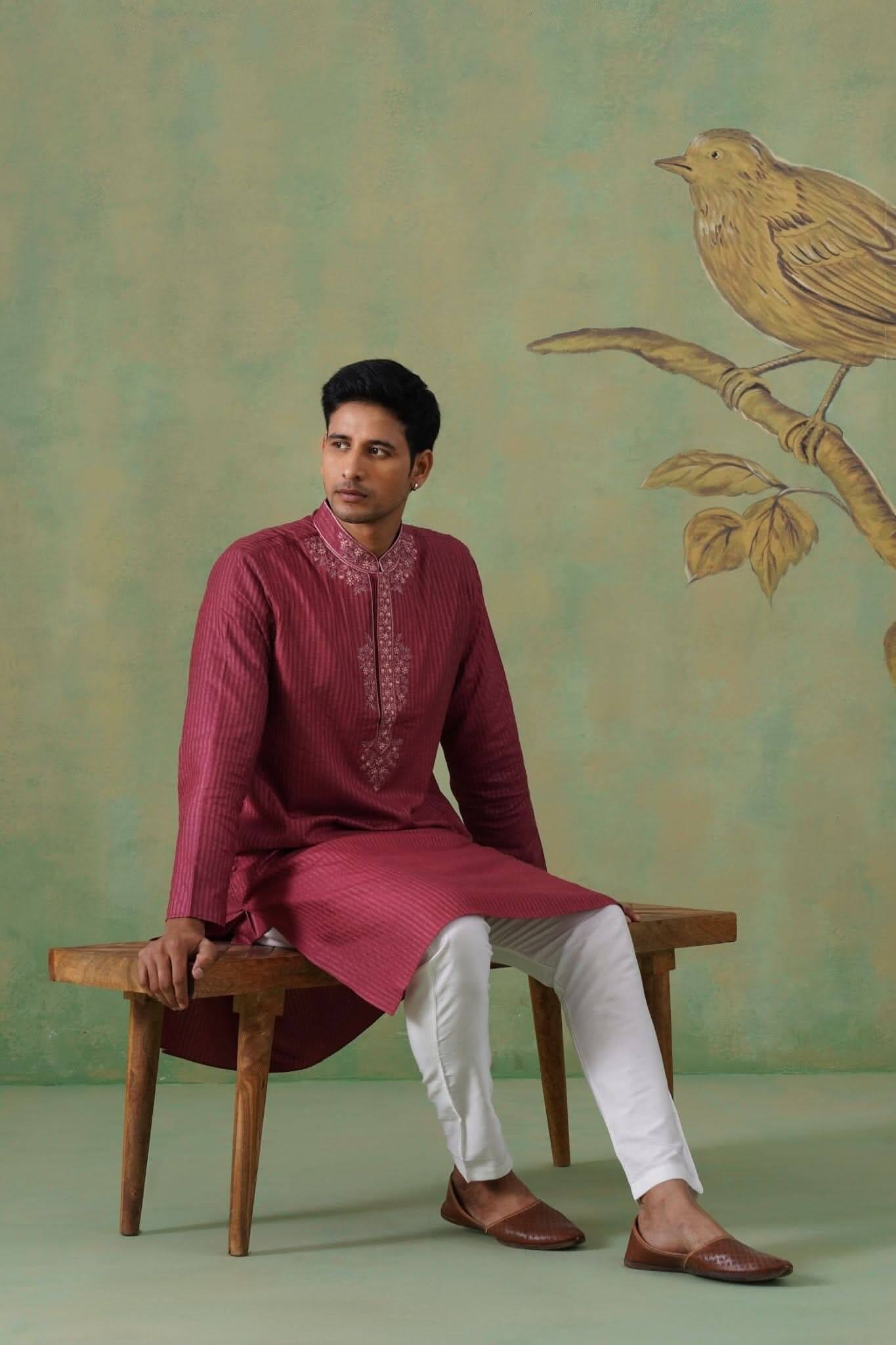 Maroon Hand-Embroidered Kurta Set