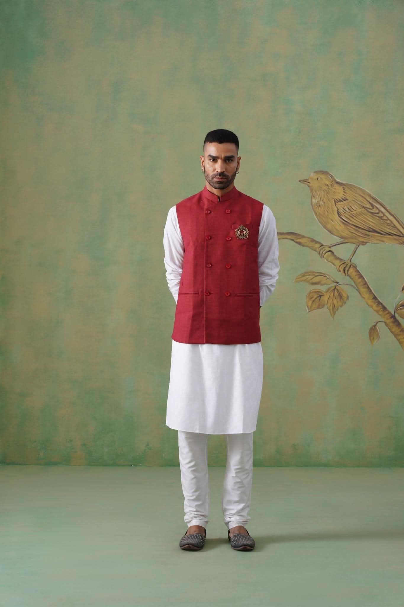 Maroon Double-Breasted Short Jacket