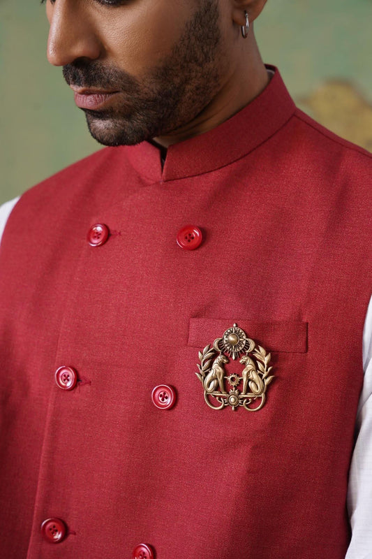 Maroon Double-Breasted Short Jacket