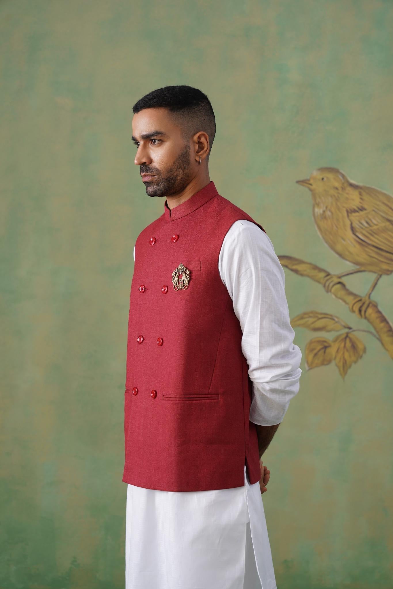 Maroon Double-Breasted Short Jacket