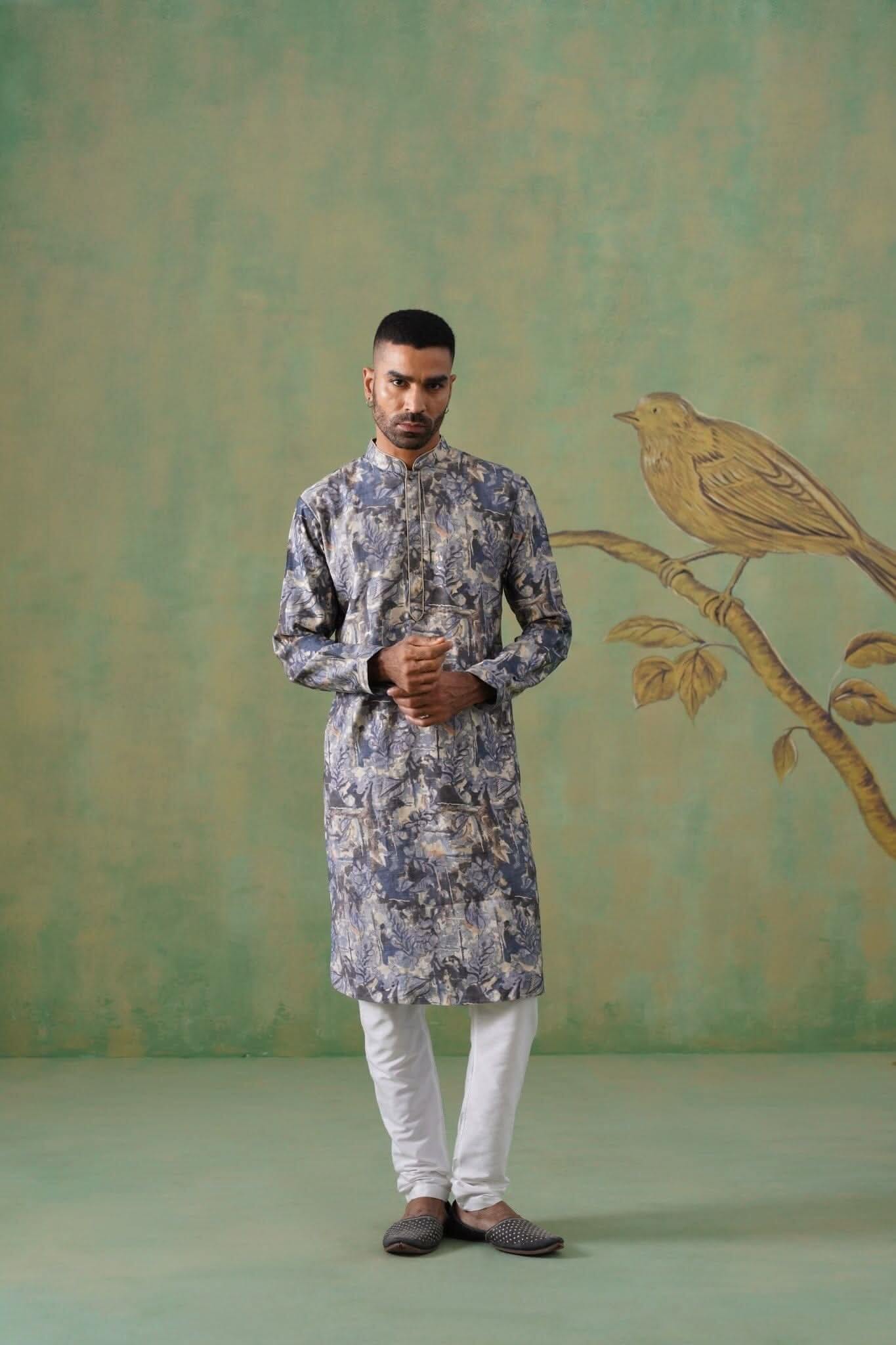 Midnight Blue Cotton Blend Printed Kurta