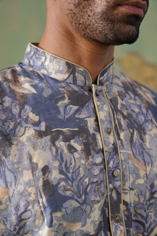 Midnight Blue Cotton Blend Printed Kurta