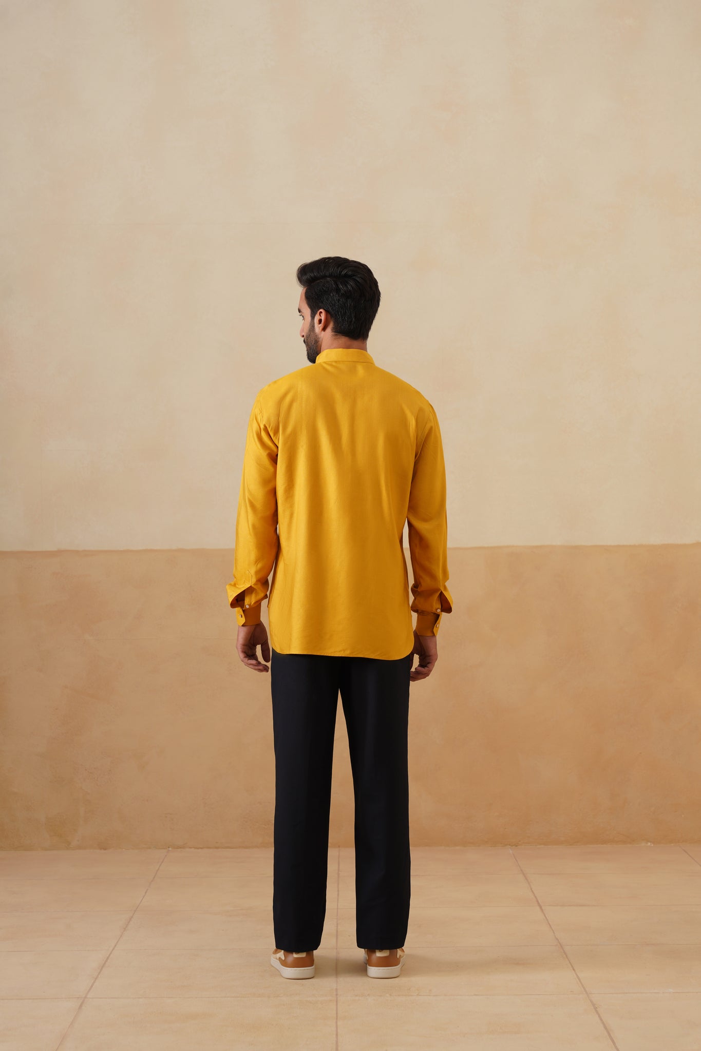 Mustard Yellow Hand Embroidered Ethnic Shirt