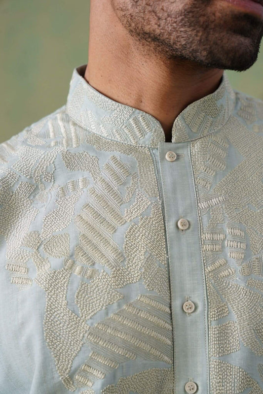 Muted Olive Green Kurta Set with Thread Work