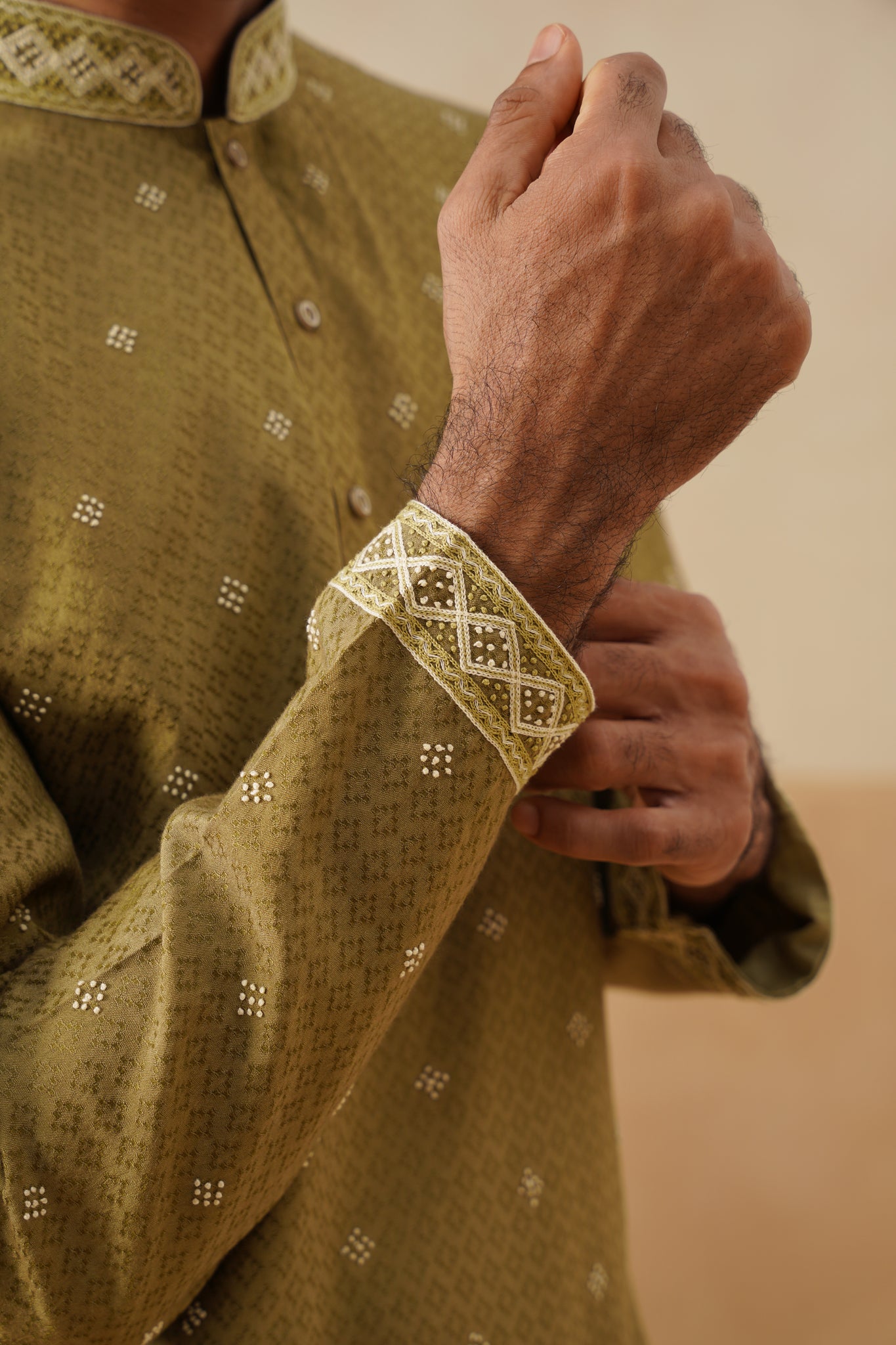 Olive Green Hand Embroidered Kurta Set