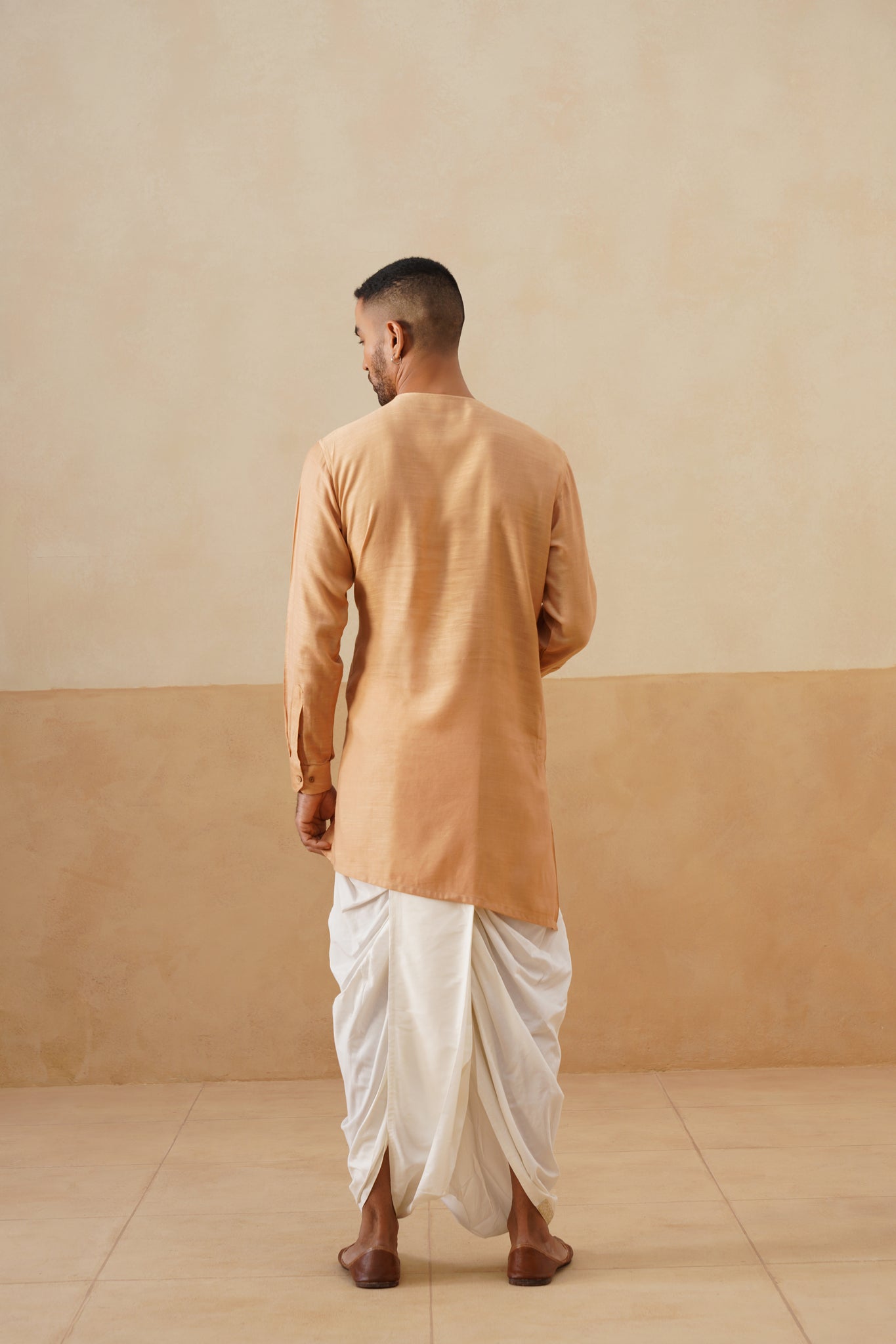Peach Angrakha-Style Short Kurta