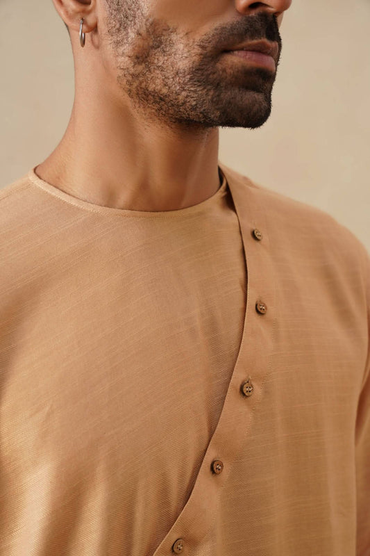 Peach Angrakha-Style Short Kurta