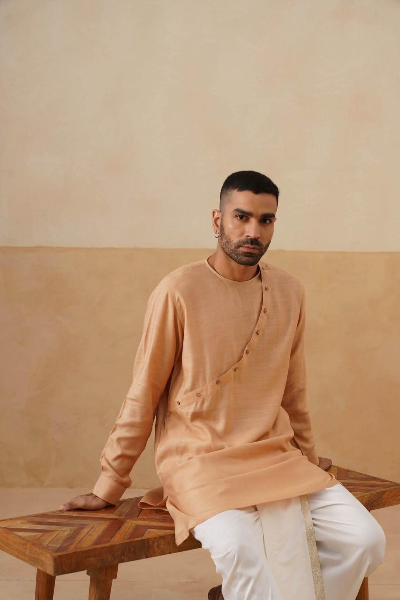Peach Angrakha-Style Short Kurta