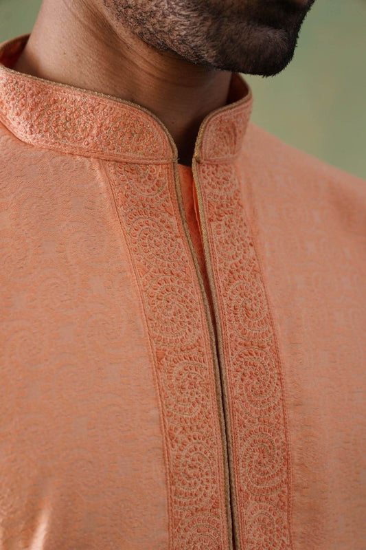Peach Hand Embroidered Kurta Set