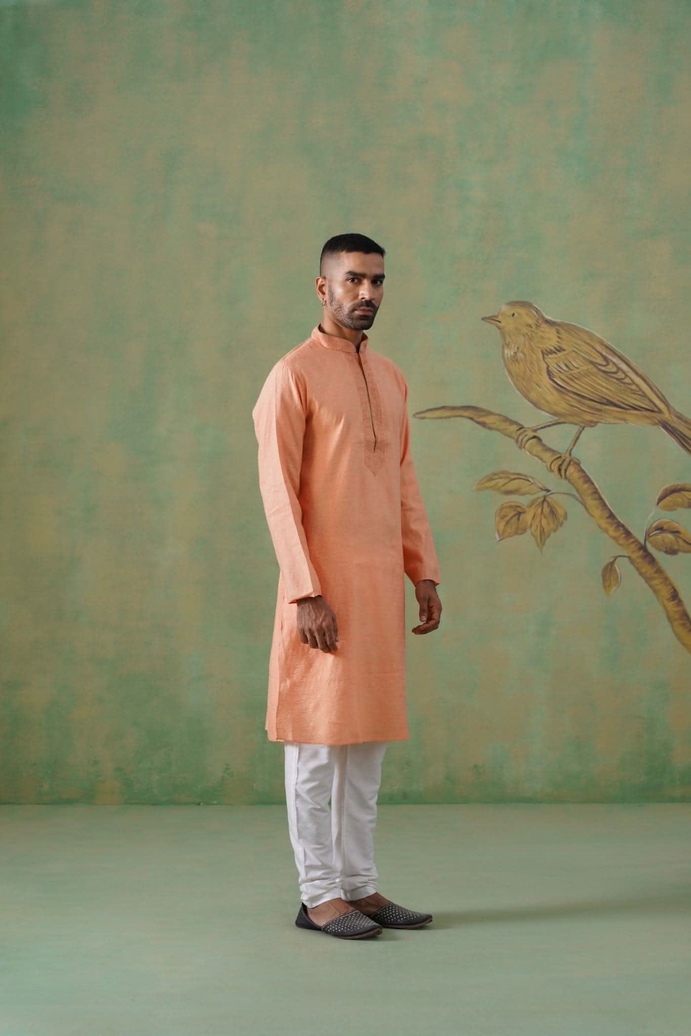 Peach Hand Embroidered Kurta Set