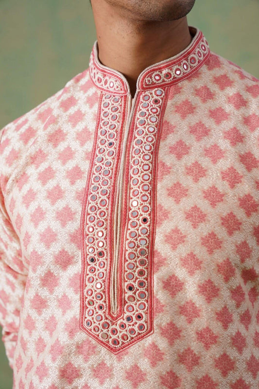 Pink Mirror Work Kurta Set