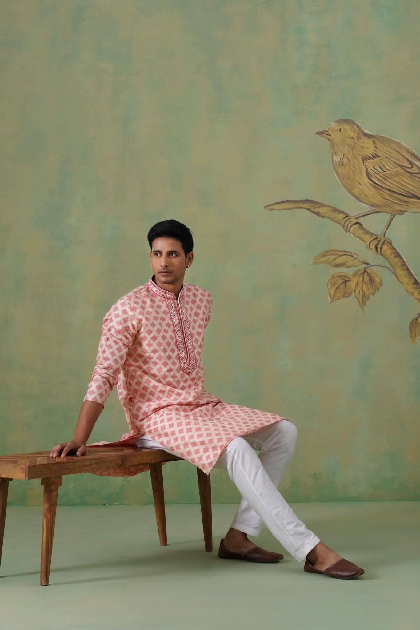 Pink Mirror Work Kurta Set