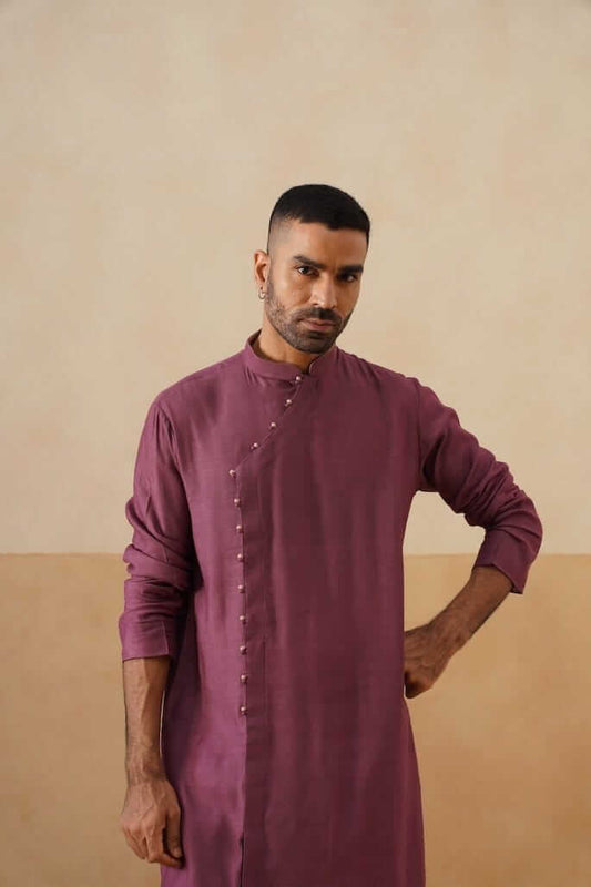 Purple Cotton Angrakha Kurta