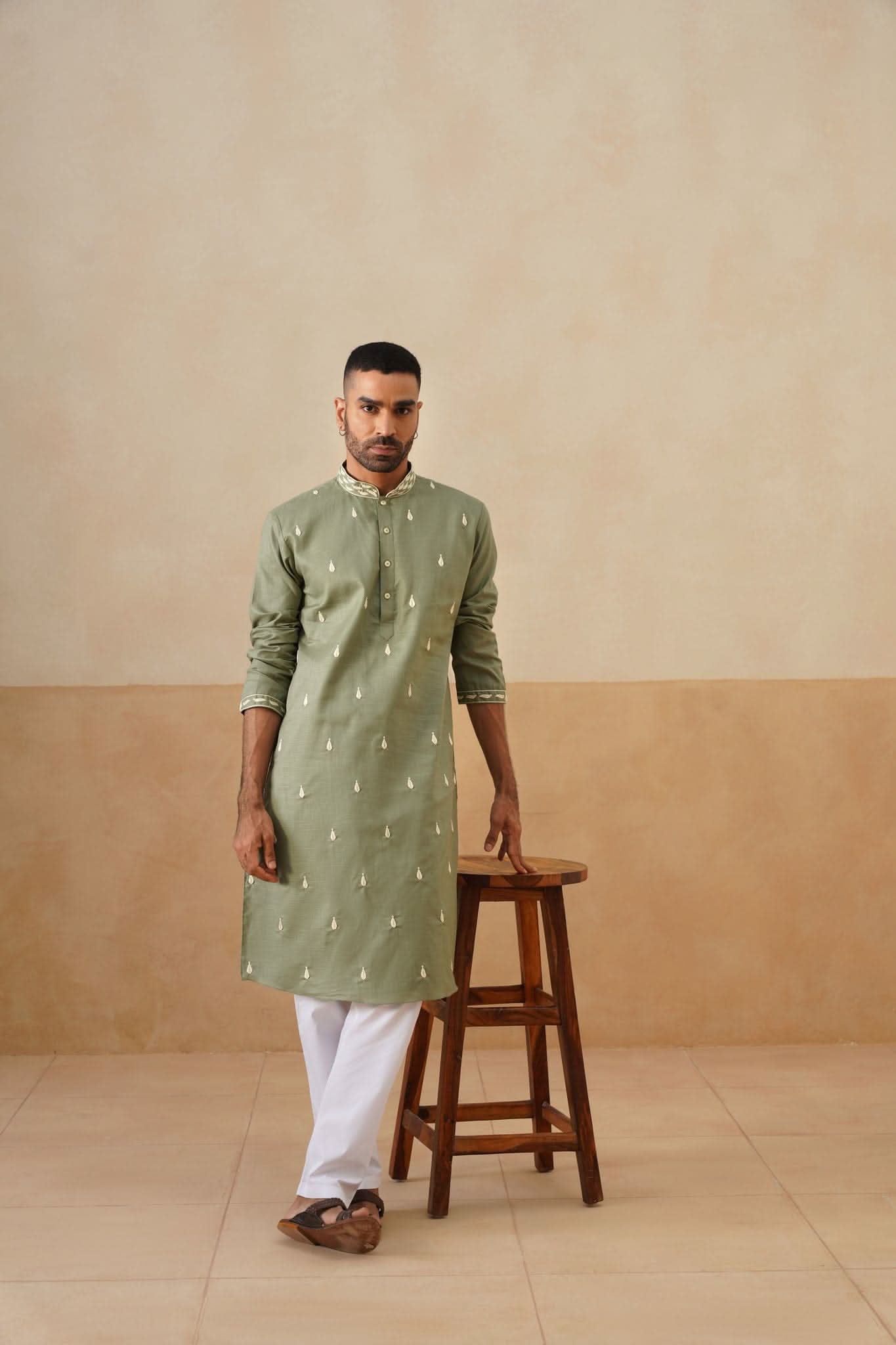 Sage Green Hand Embroidered Kurta Set