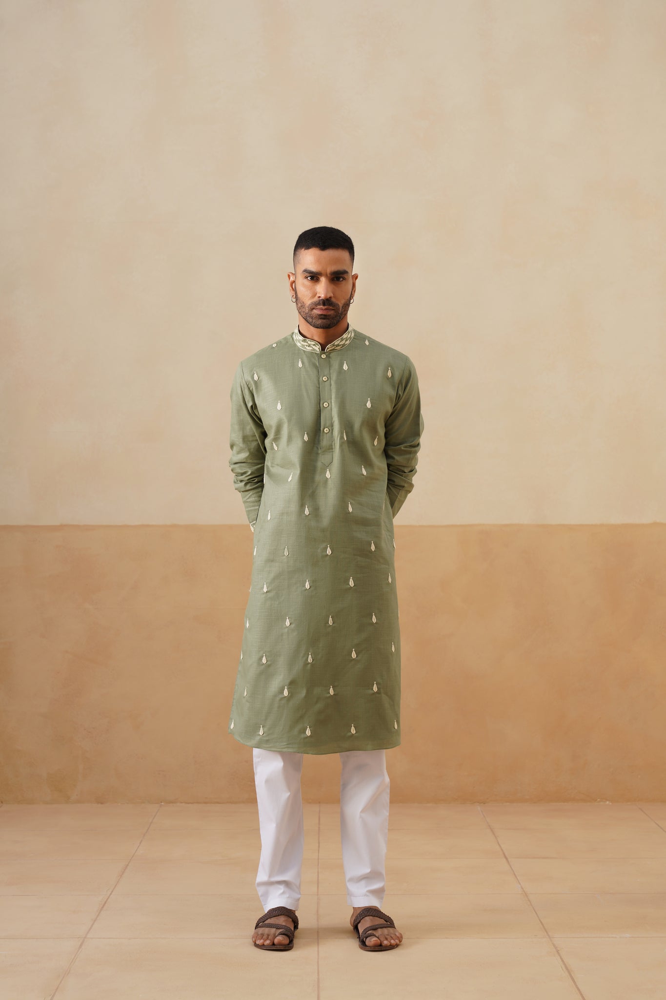 Sage Green Hand Embroidered Kurta Set