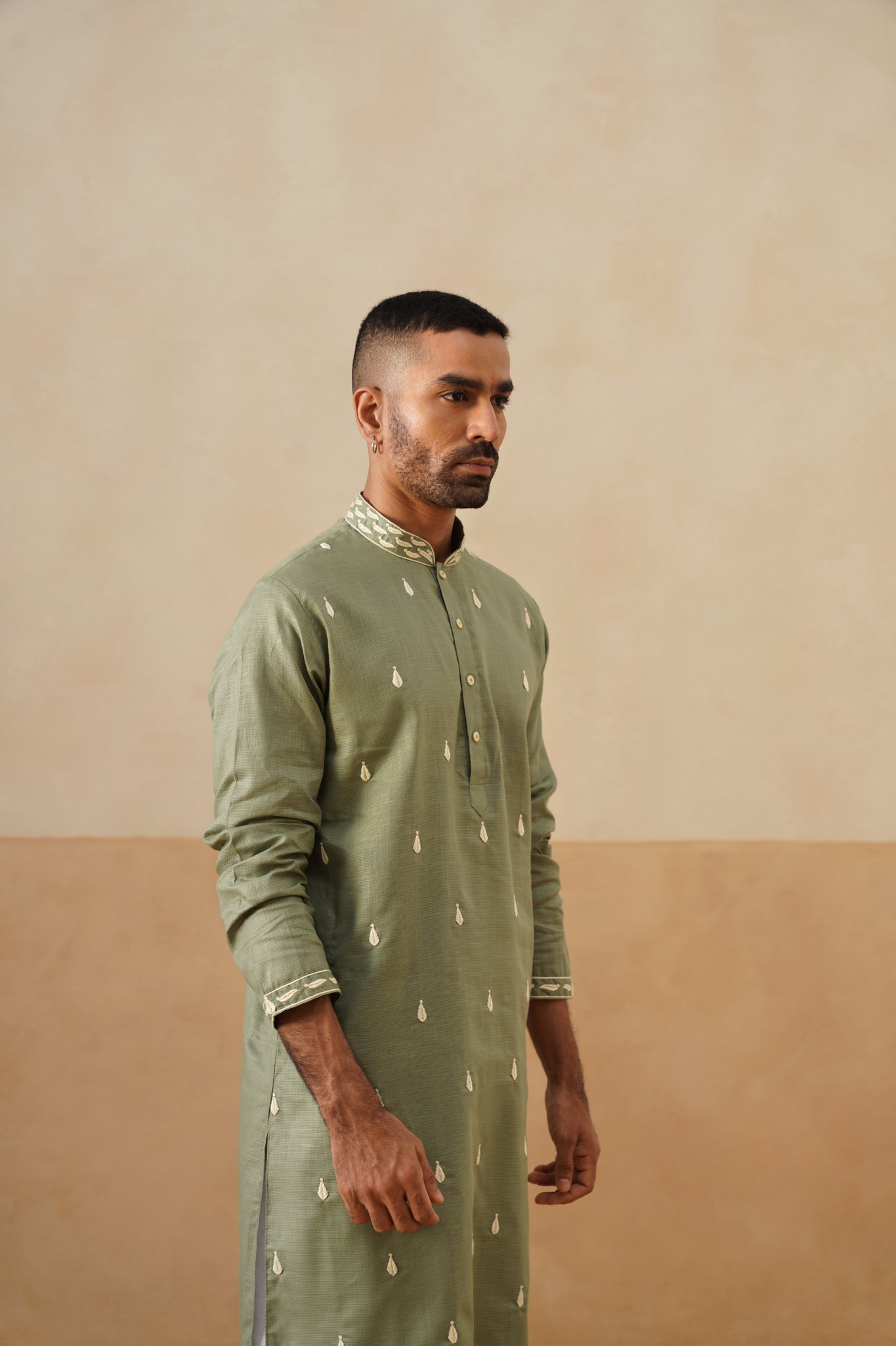 Sage Green Hand Embroidered Kurta Set