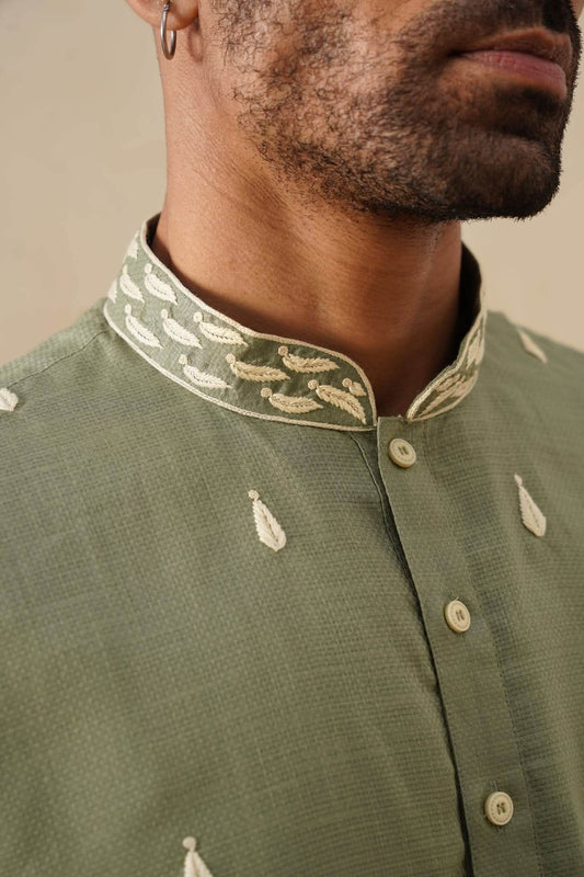 Sage Green Hand Embroidered Kurta Set
