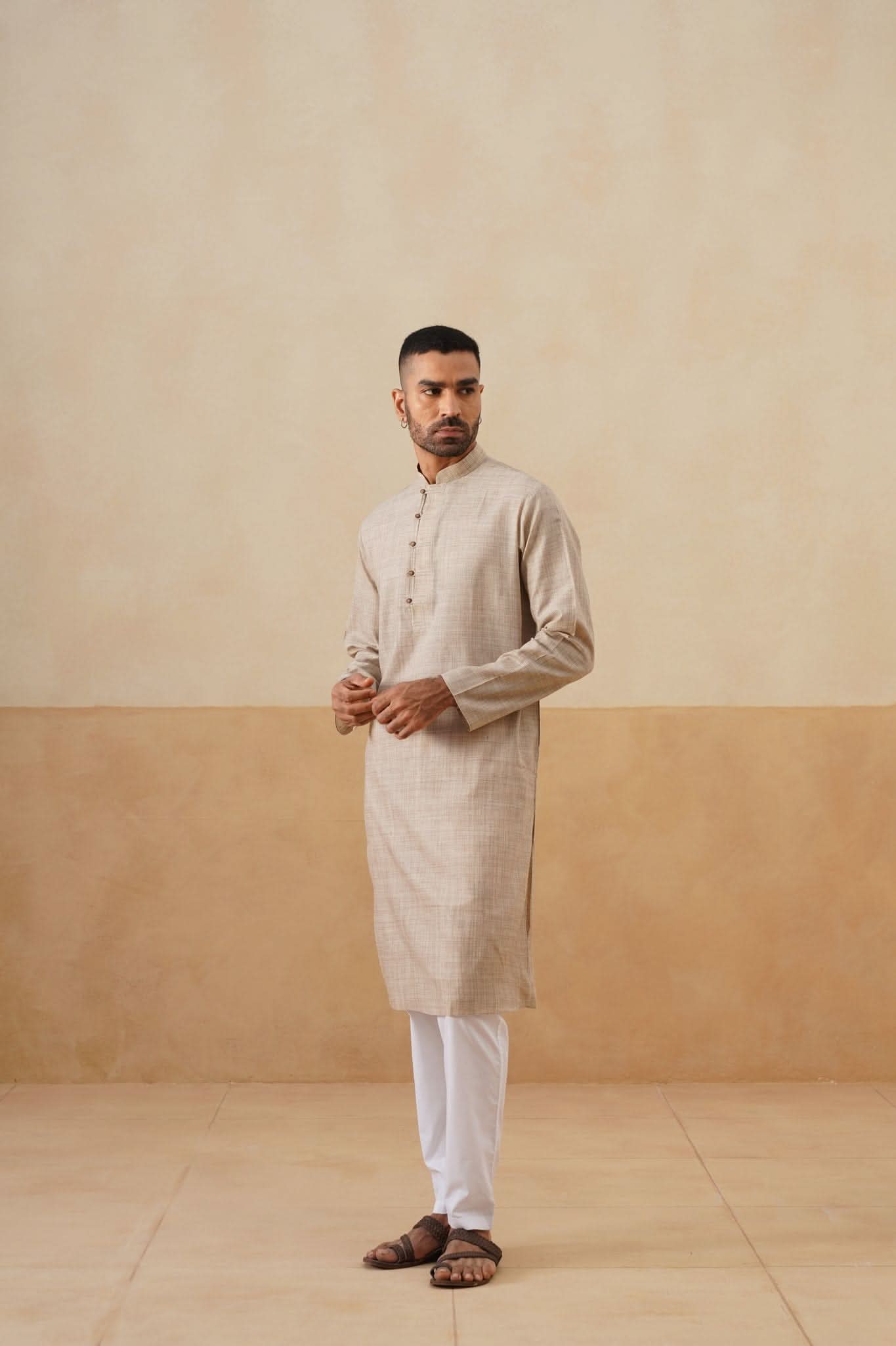 Sand Beige Textured Kurta
