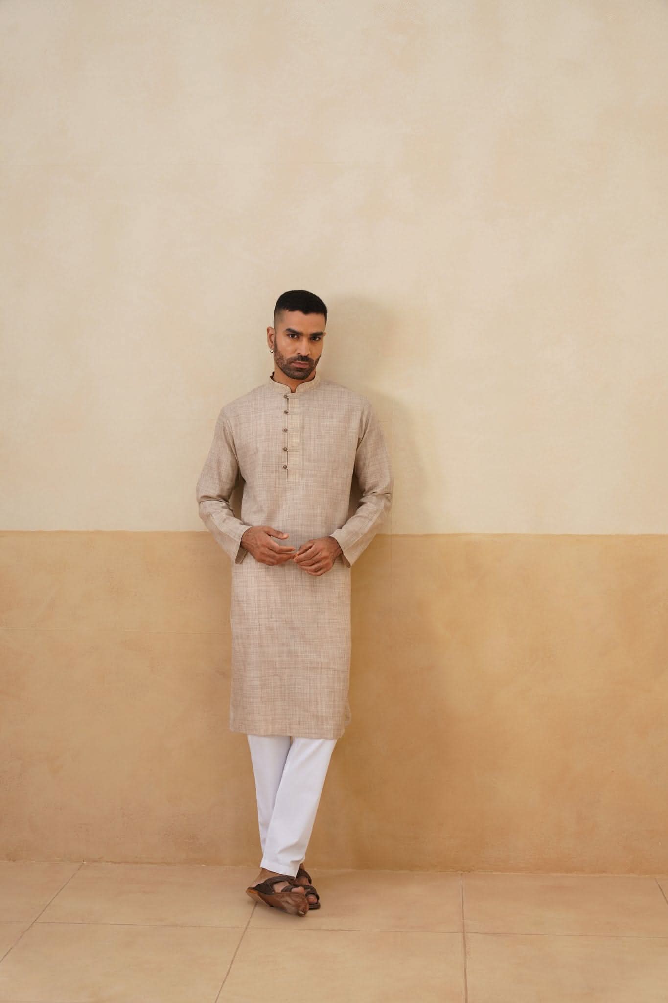 Sand Beige Textured Kurta