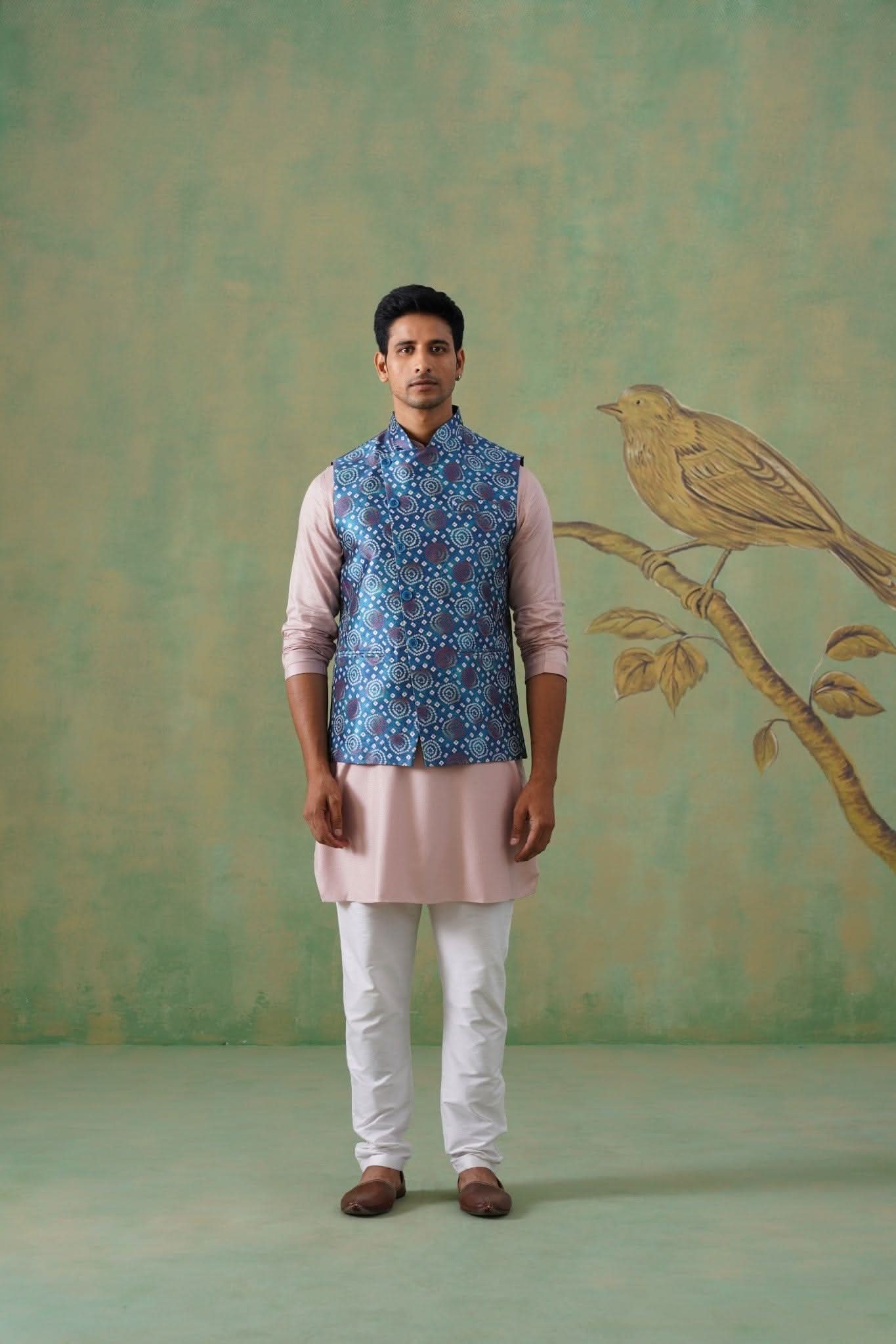 Indigo Blue Ikat Printed Short Jacket