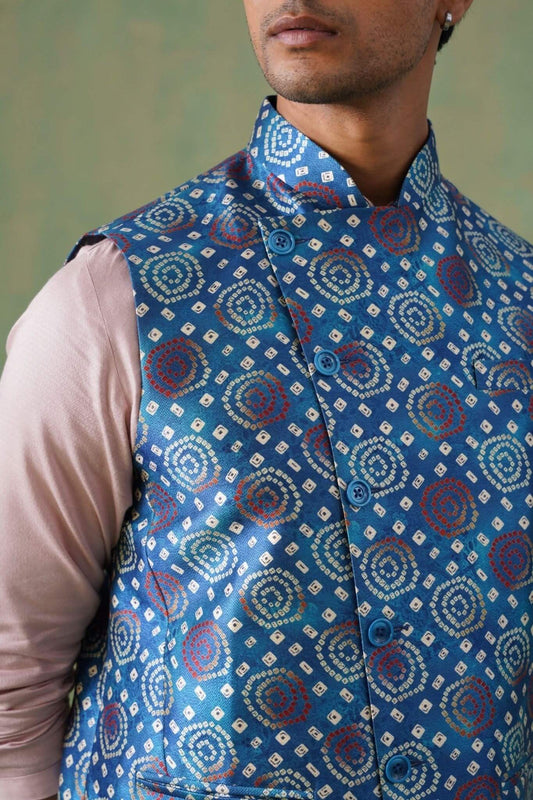 Indigo Blue Ikat Printed Short Jacket