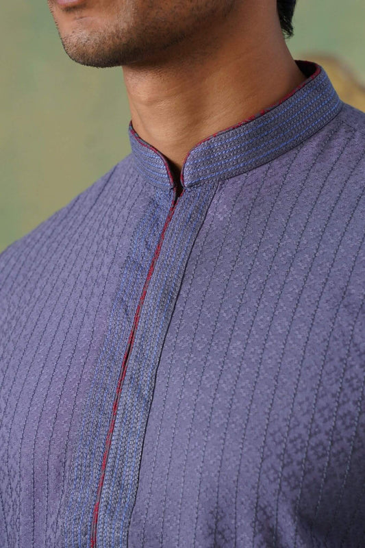 Slate Blue Textured Cotton Kurta Set