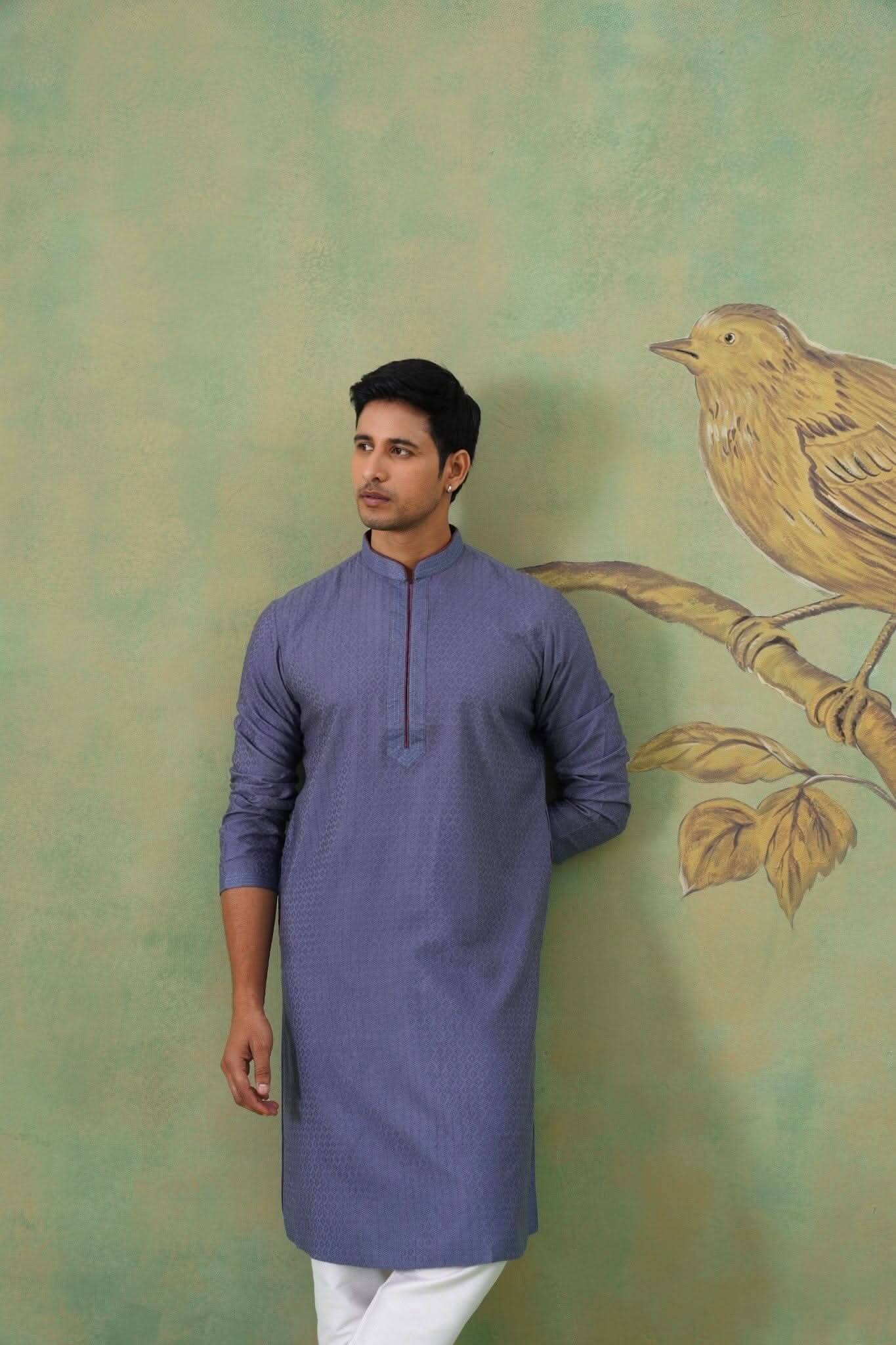 Slate Blue Textured Cotton Kurta Set