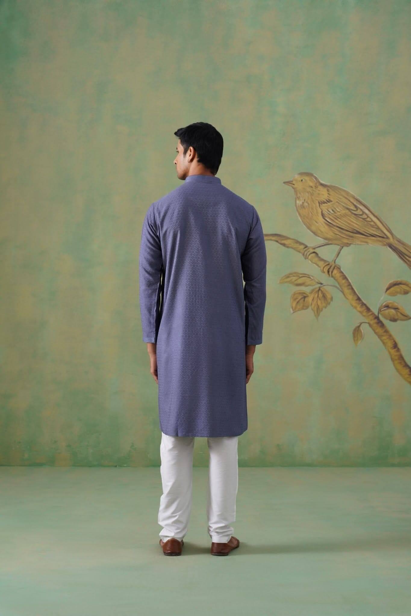 Slate Blue Textured Cotton Kurta Set