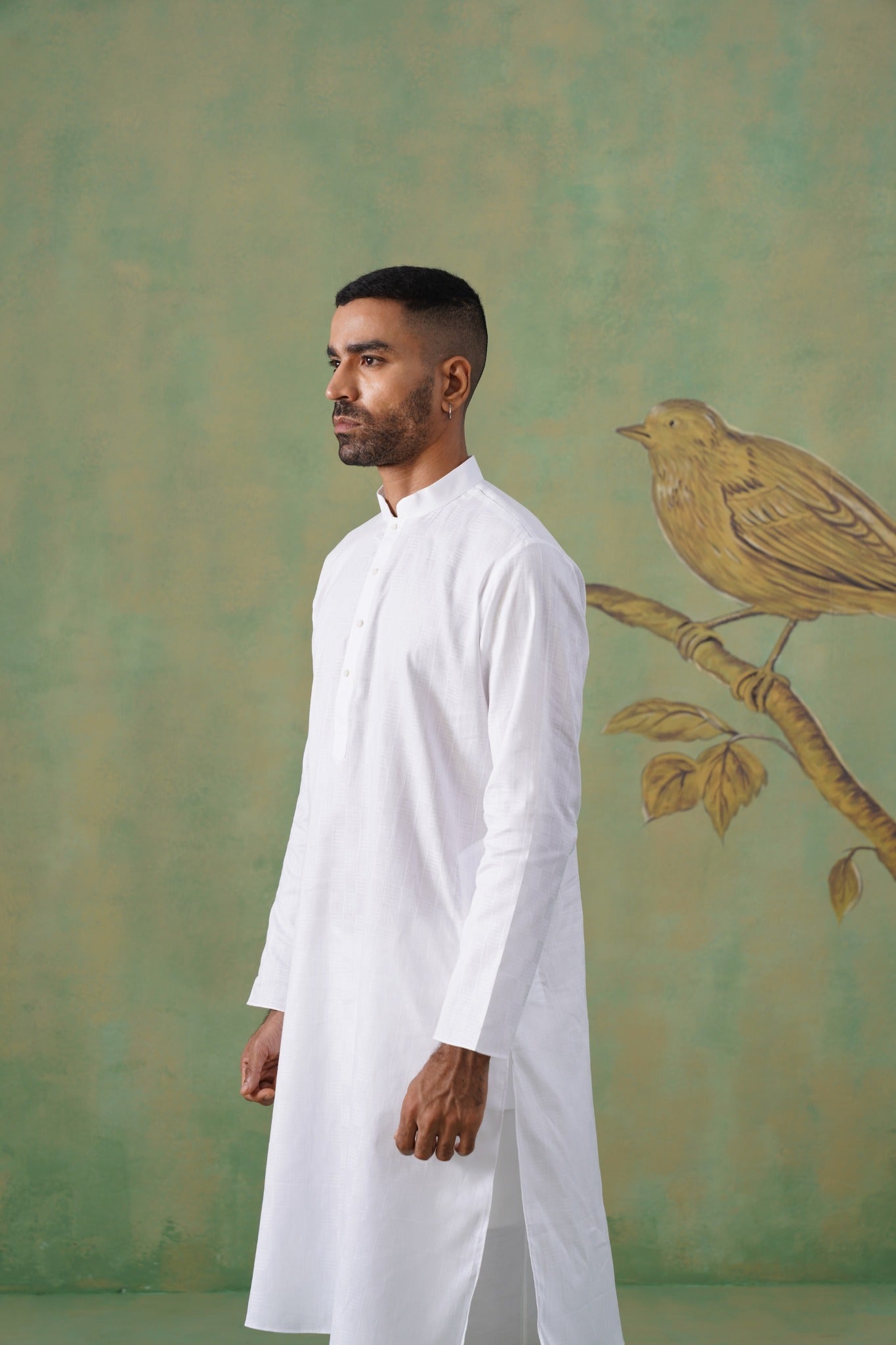 White Self-Textured Cotton Kurta