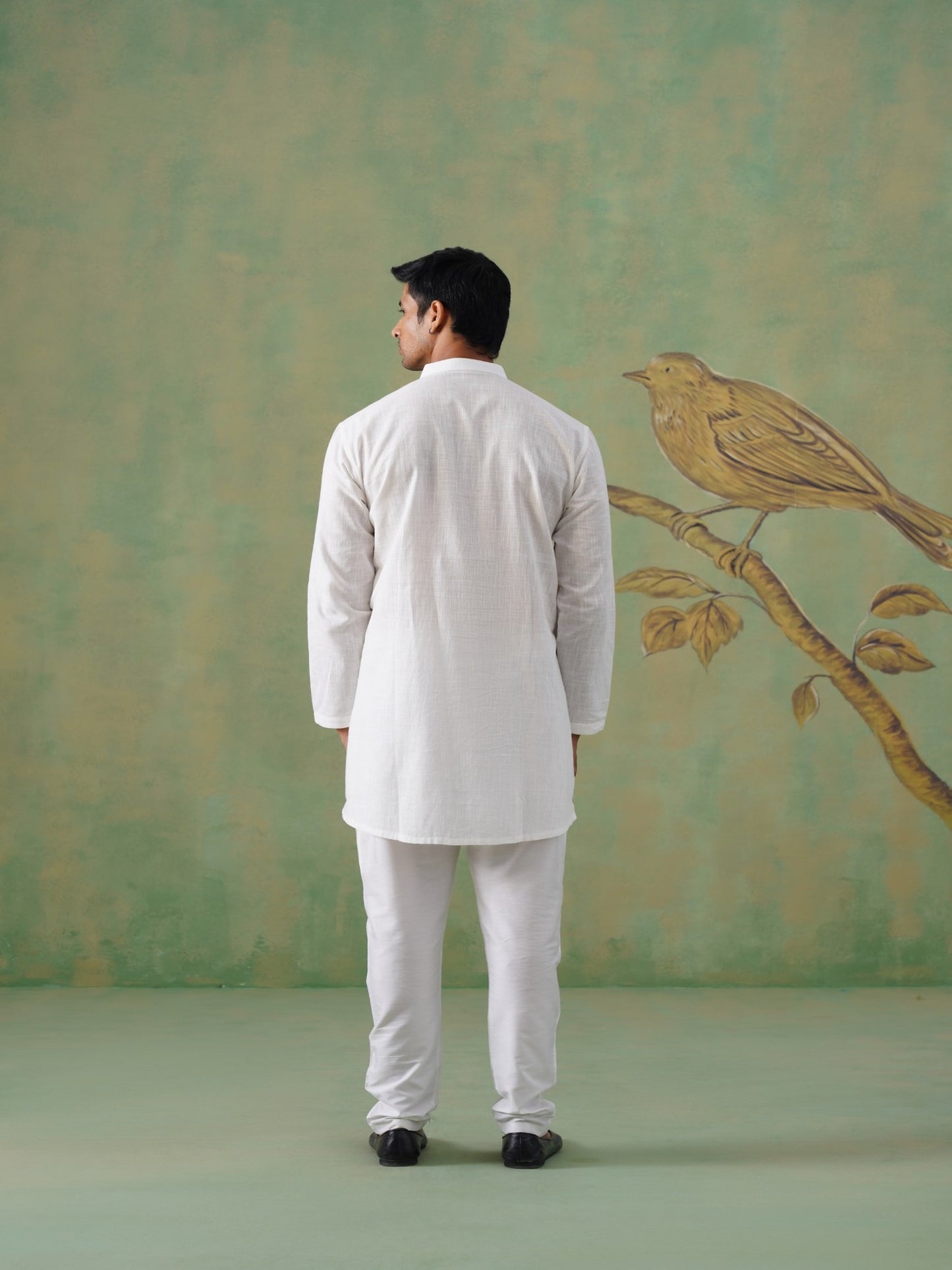 White Cotton Short Kurta with Wooden Buttons