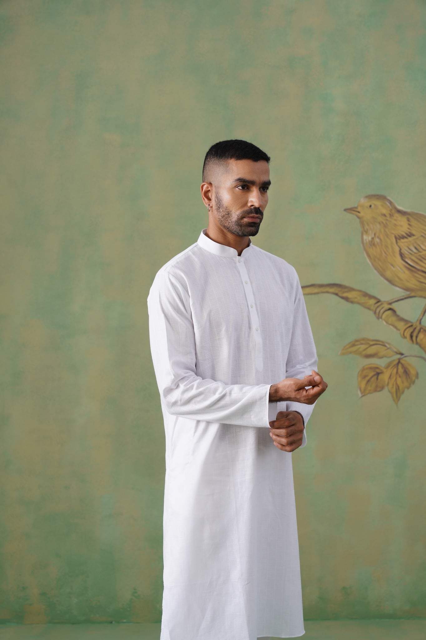 White Self-Textured Cotton Kurta