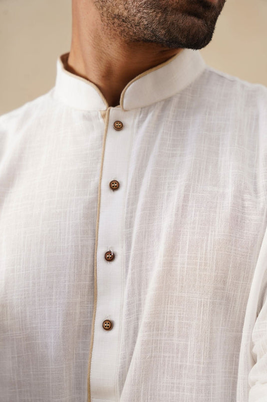 White Textured Kurta