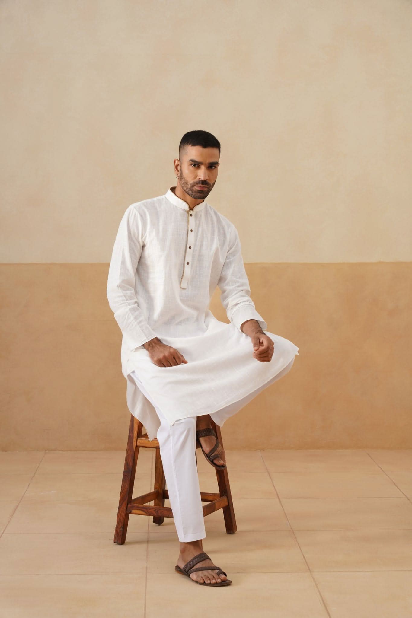 White Textured Kurta