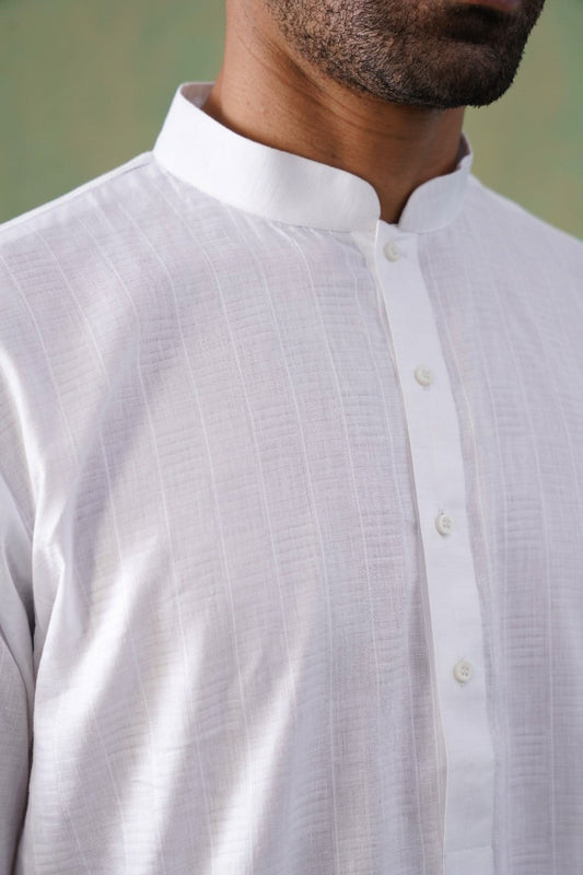 White Self-Textured Cotton Kurta