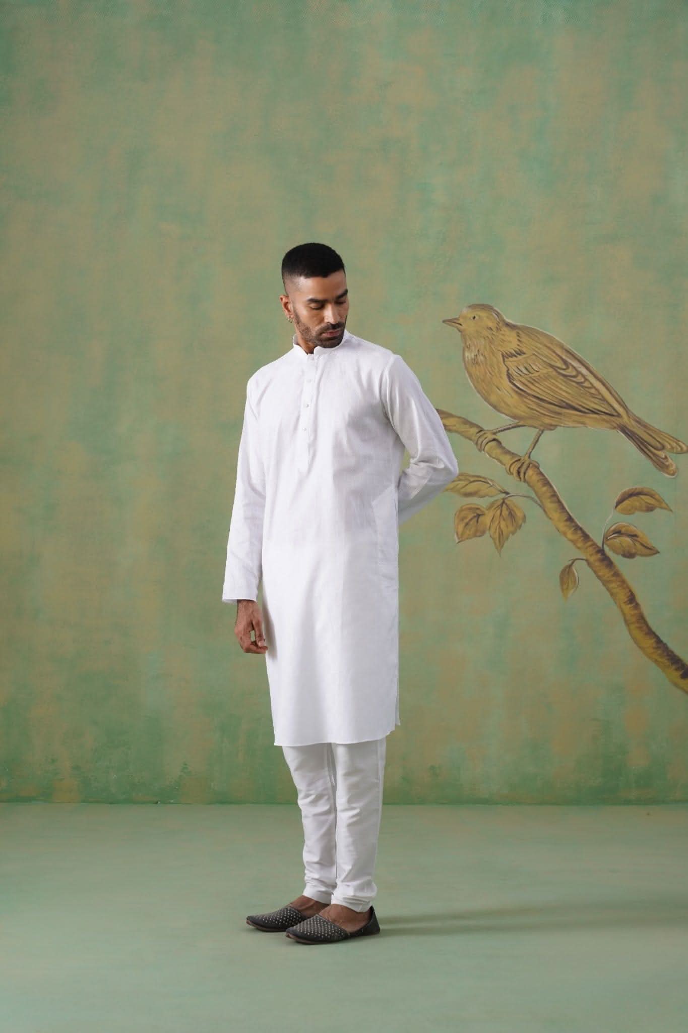 White Self-Textured Cotton Kurta