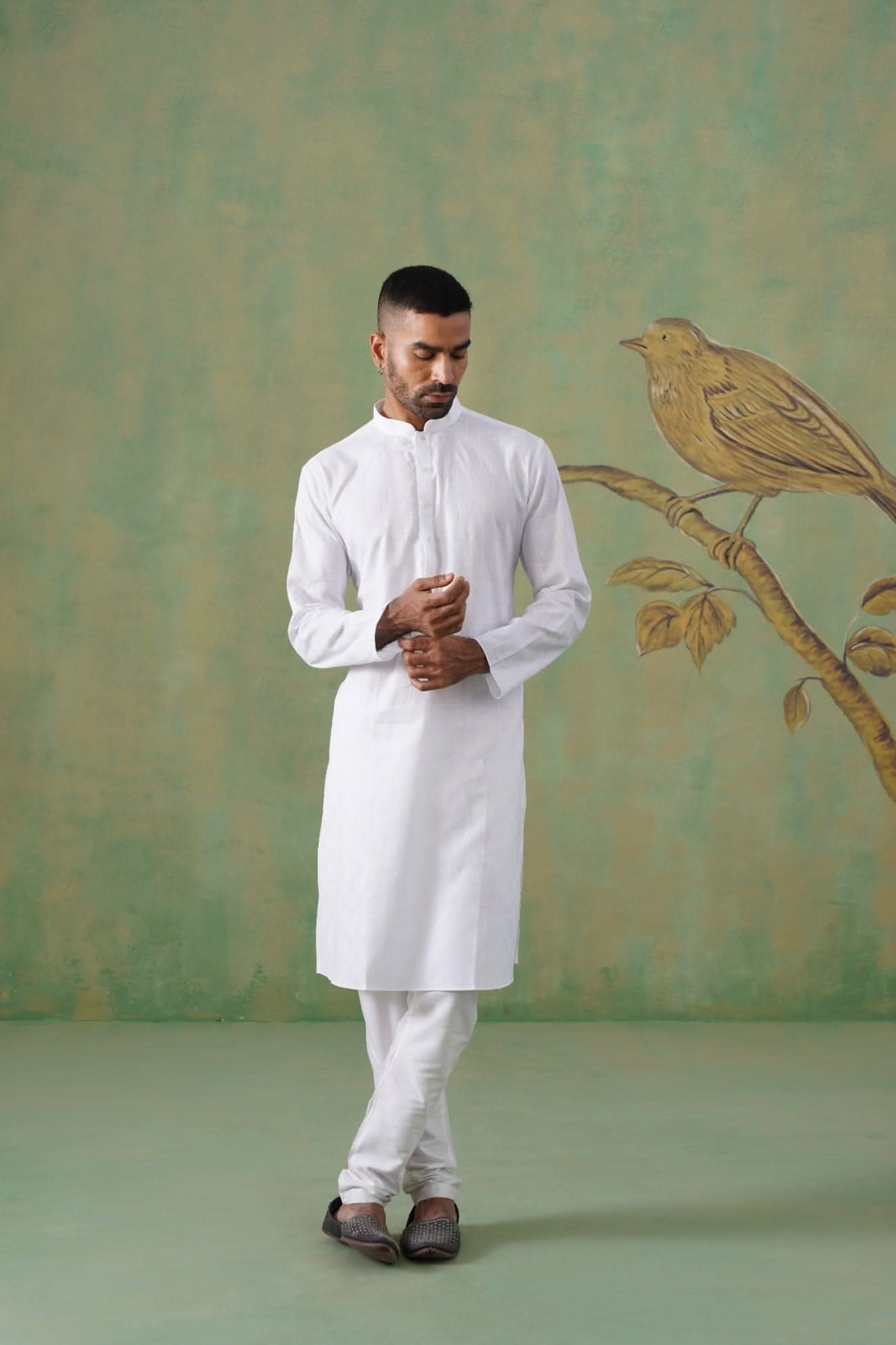 White Self-Textured Cotton Kurta