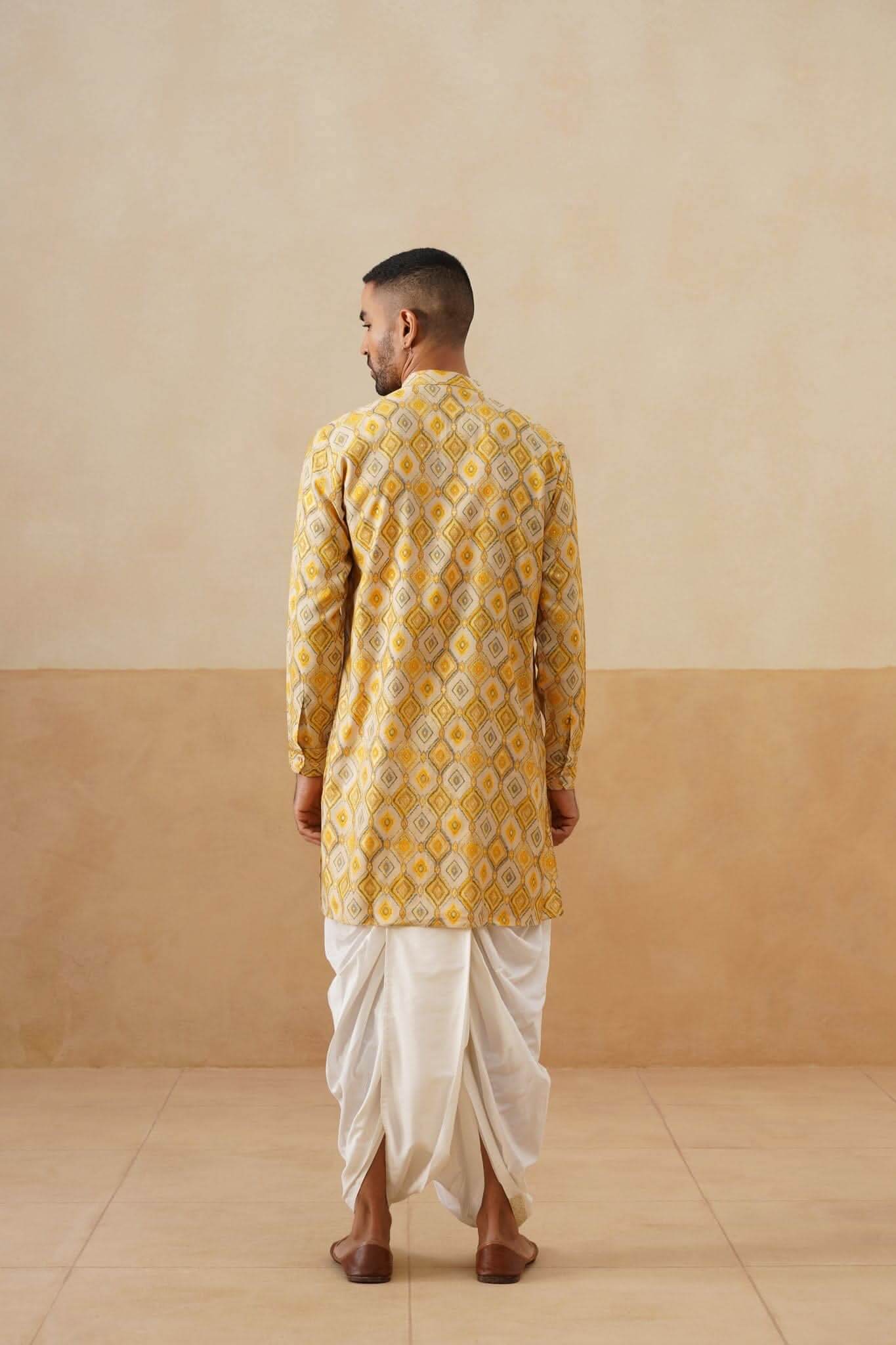 Yellow Geometric Ikat Short Kurta