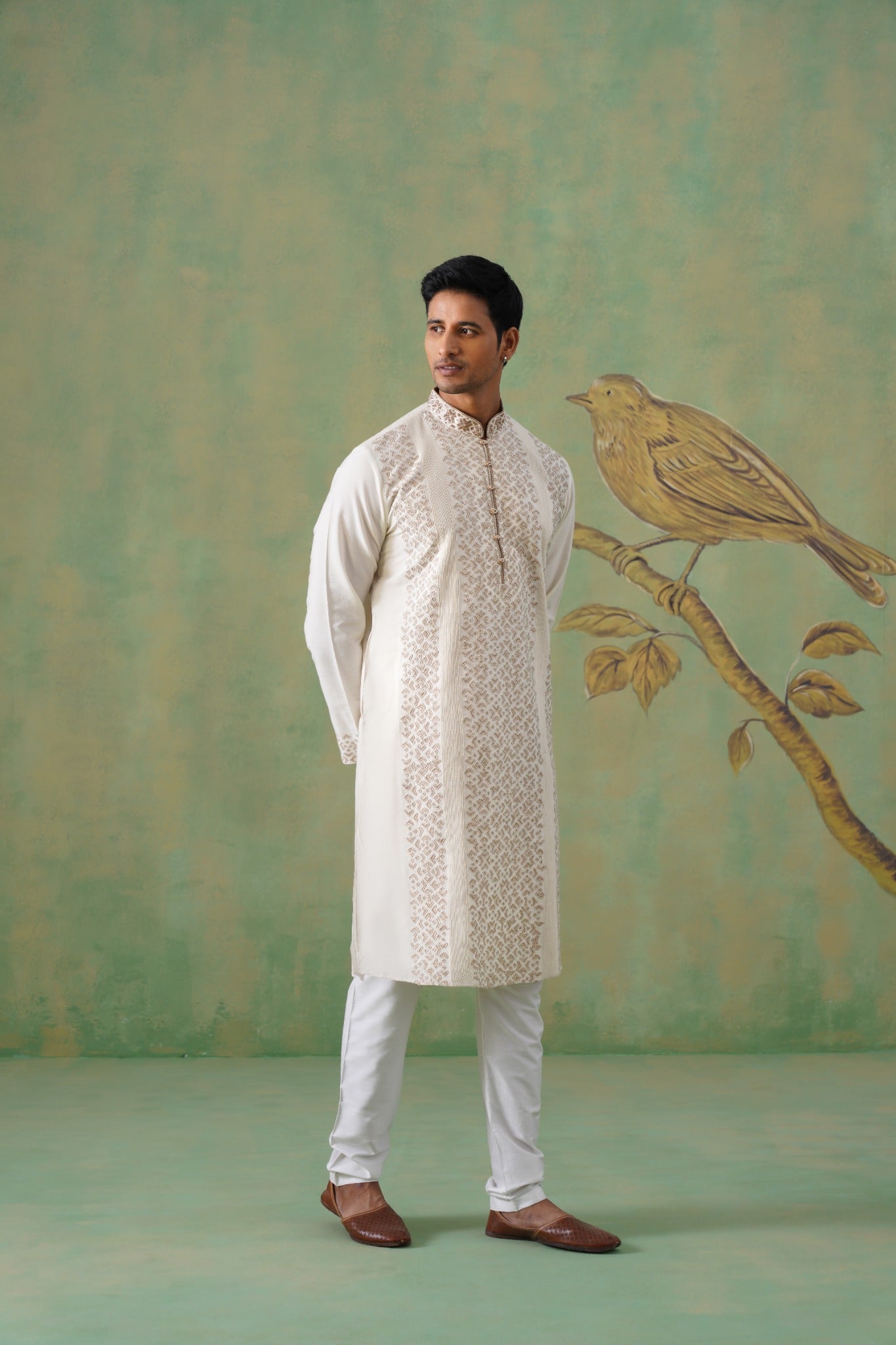 Ivory Gold Embroidered Festive Kurta Set