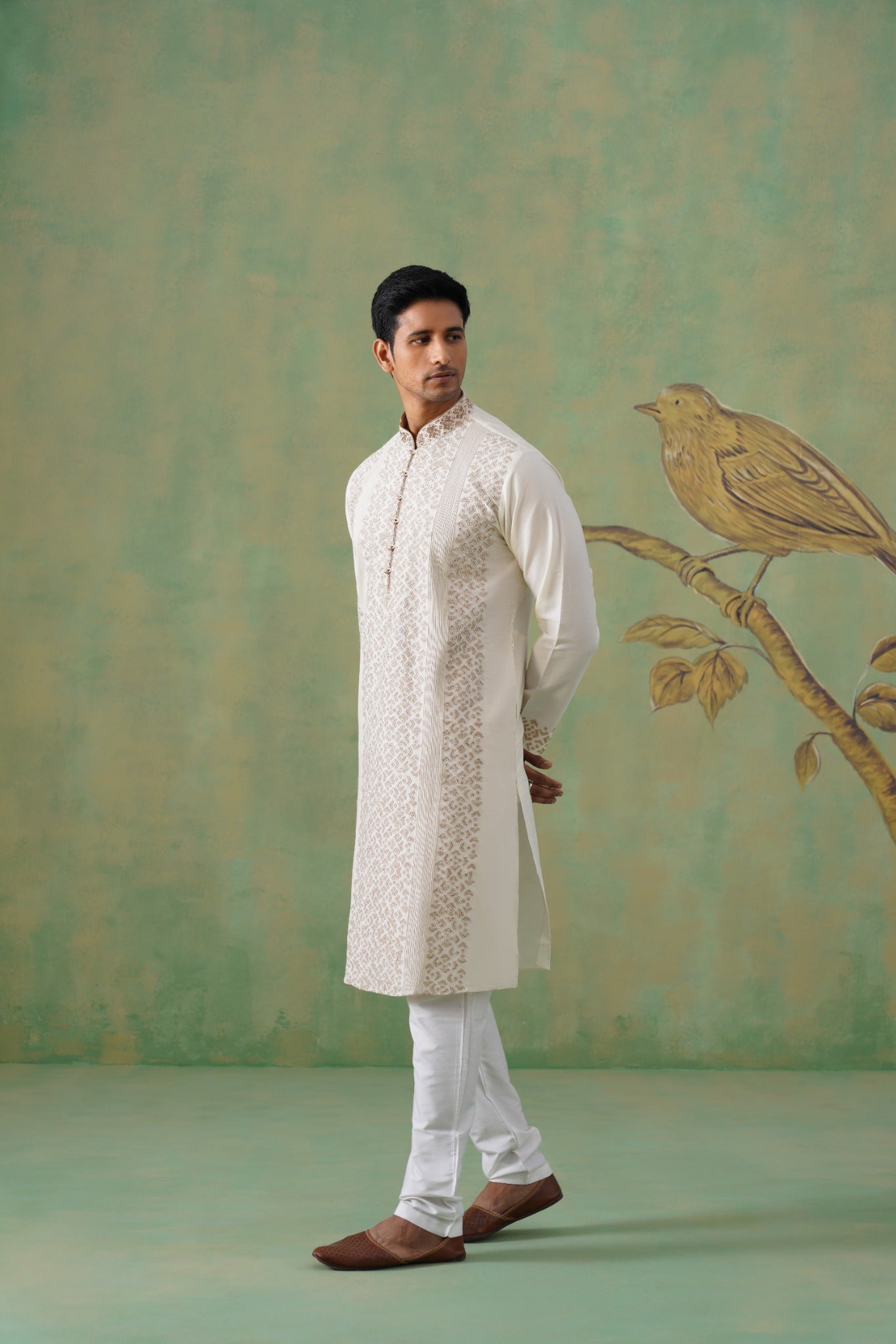 Ivory Gold Embroidered Festive Kurta Set