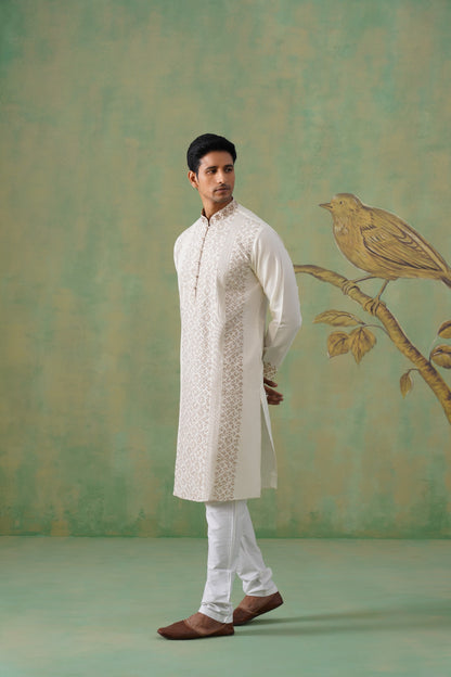 Ivory Gold Embroidered Festive Kurta Set