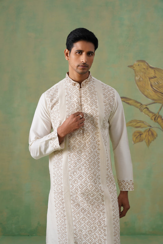 Ivory Gold Embroidered Festive Kurta Set