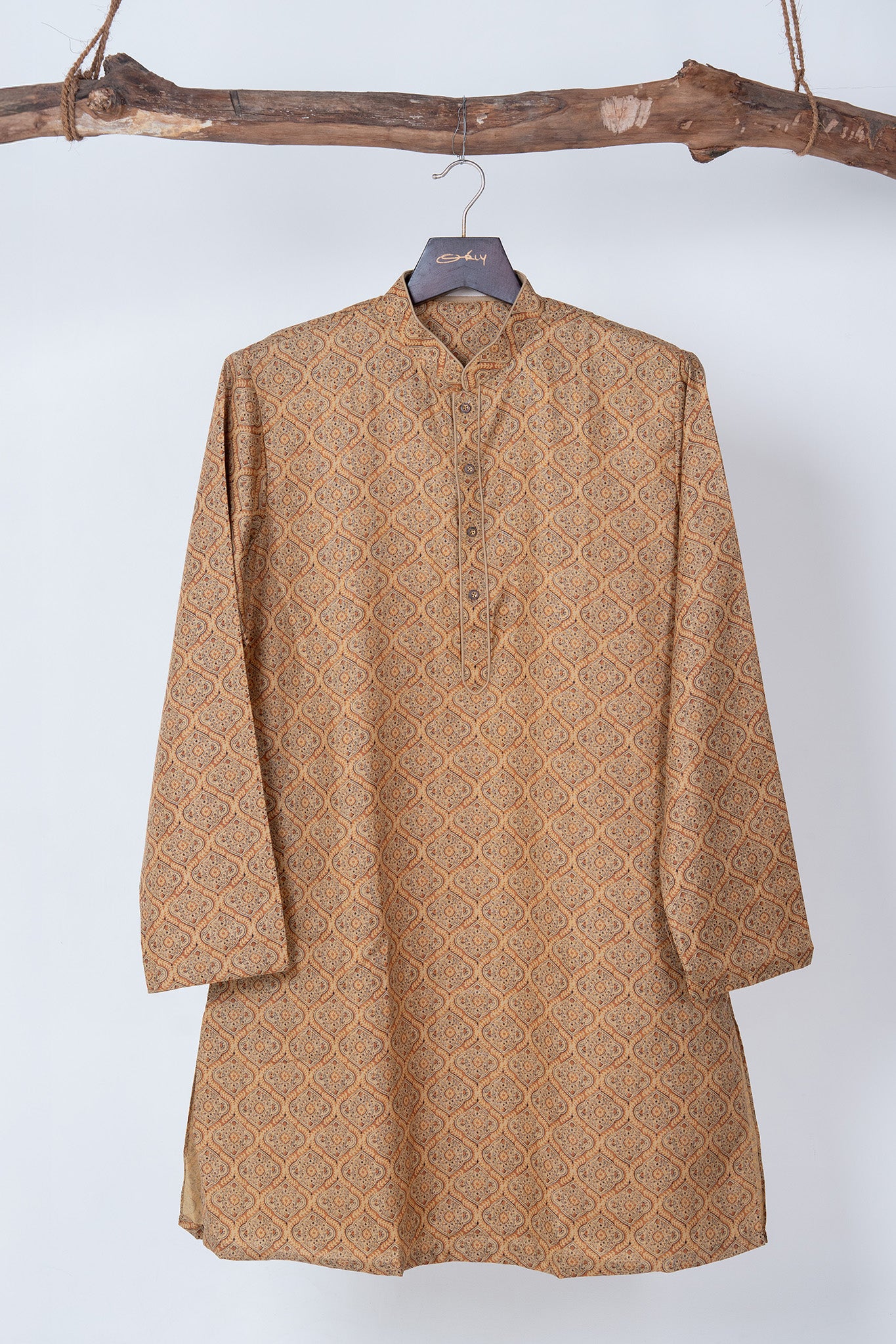 Earthy Brown Ajrakh Motif Cotton Kurta