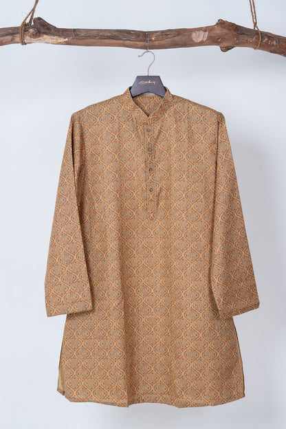 Earthy Brown Ajrakh Motif Cotton Kurta