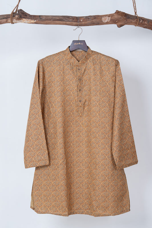 Earthy Brown Ajrakh Motif Cotton Kurta