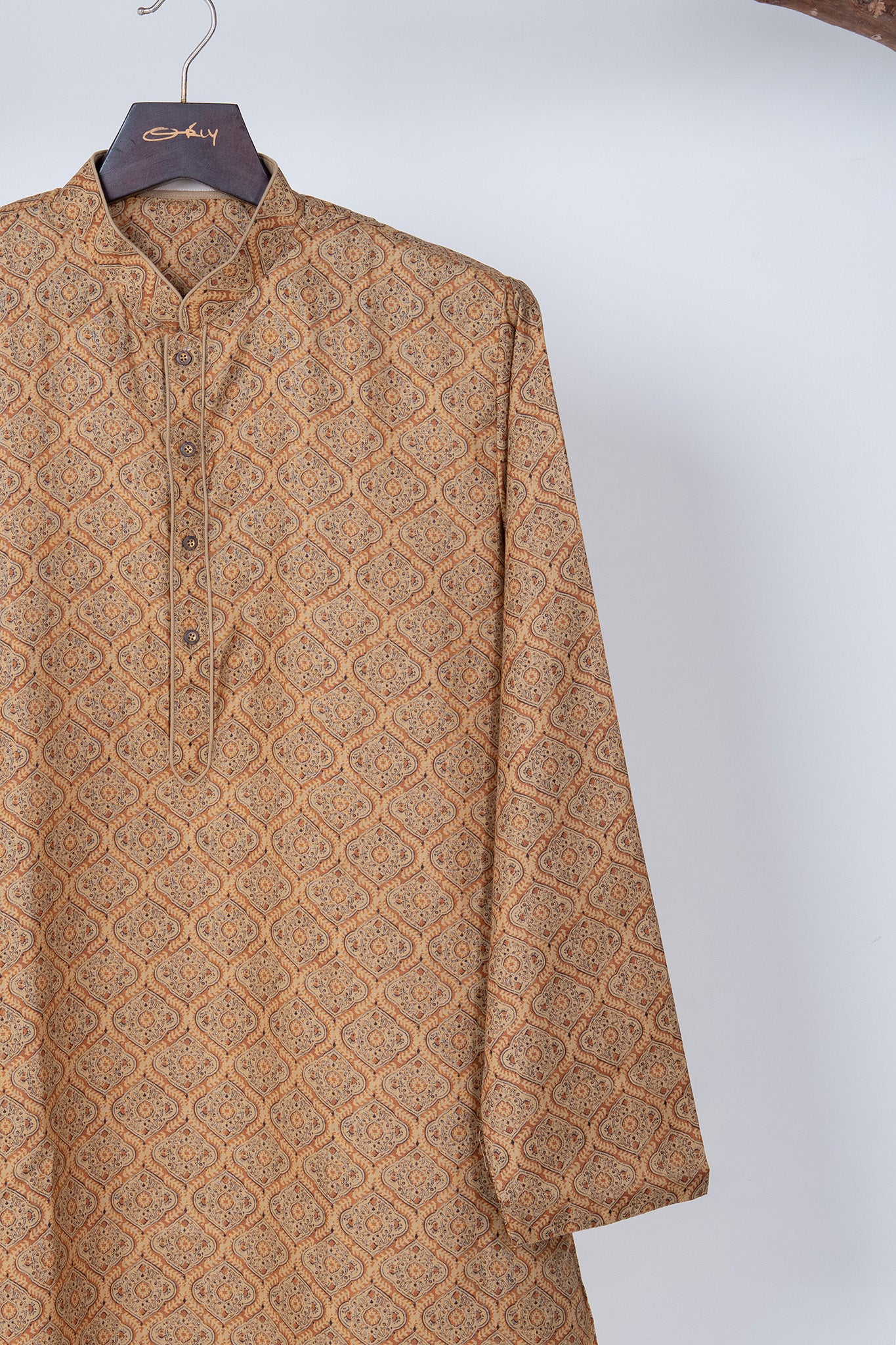 Earthy Brown Ajrakh Motif Cotton Kurta