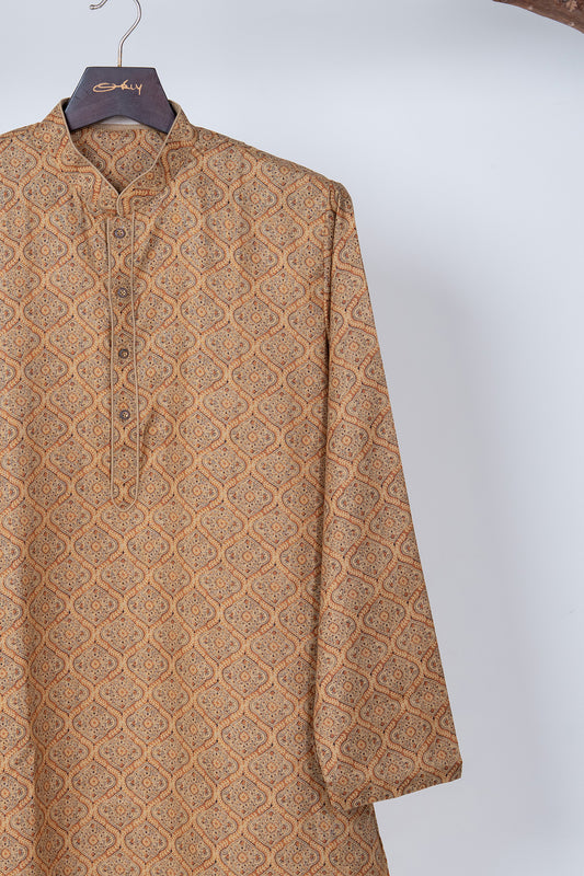 Earthy Brown Ajrakh Motif Cotton Kurta