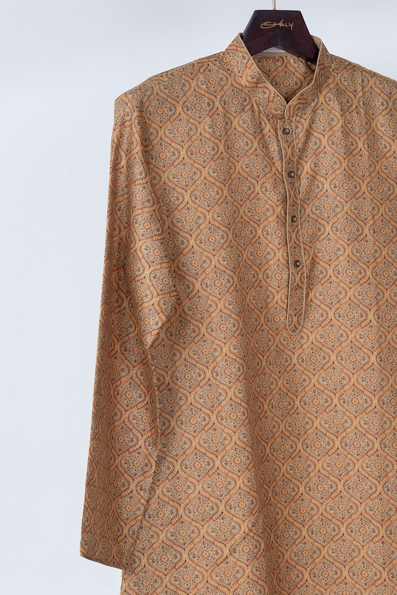Earthy Brown Ajrakh Motif Cotton Kurta