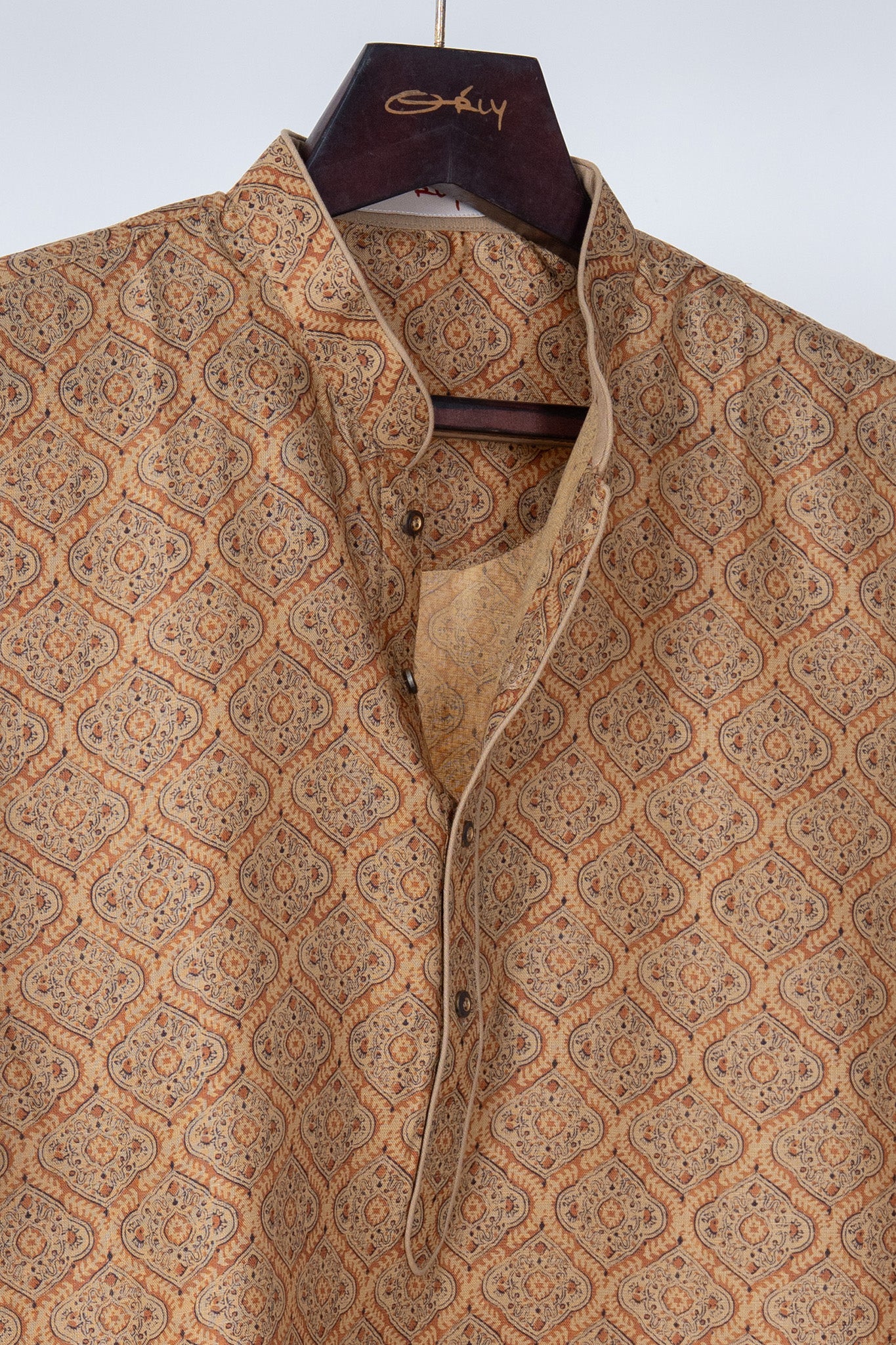 Earthy Brown Ajrakh Motif Cotton Kurta