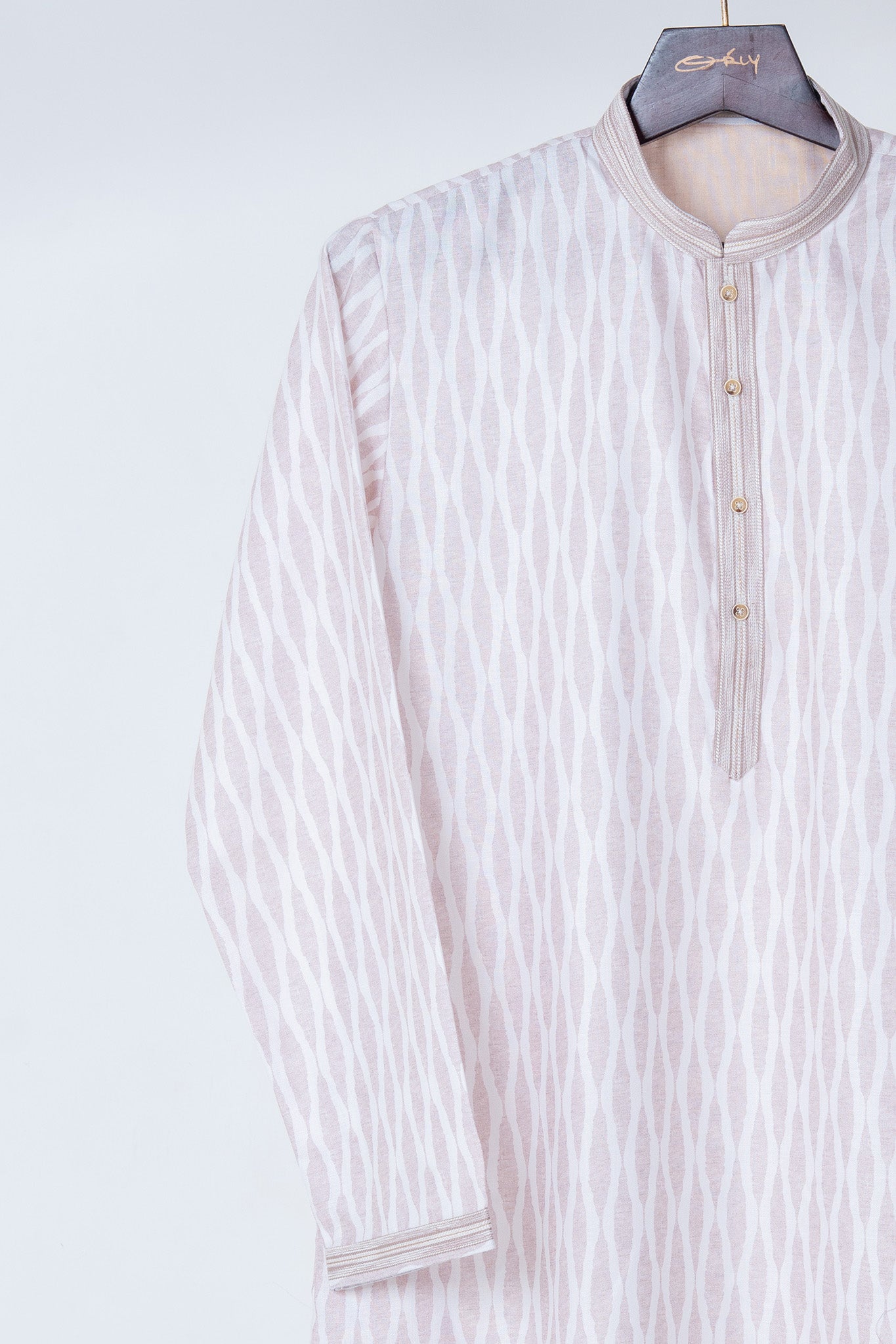 White Ikat Stripe Cotton Kurta