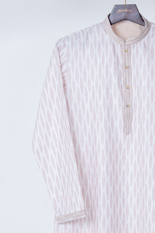 White Ikat Stripe Cotton Kurta